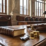 Rechtliche Grundlagen und Marktchancen der tokenisierten Wertrechte Ein antikes hölzernes Schreibtisch mit einem ledergebundenen Gesetzbuch, einem Hardware-Wallet und gestapelten Goldmünzen in